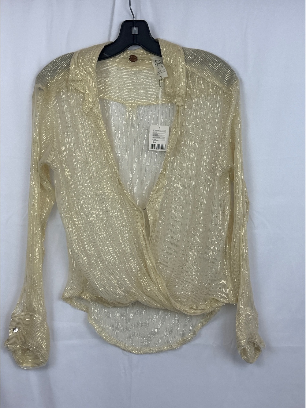Free People ONE Ivory Metallic Blouse XS NWT MSRP 98